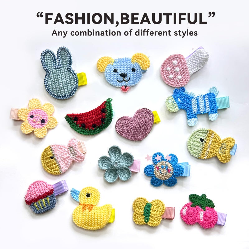 RIMOBUL 15 Pieces Girl Hair Clips Cute Barrettes Crocheted Hair Accessories Flower Fruit Animal Pattern Hair Clip Ice Cream Hair Clip for Girl,Heart Hairpins,Assorted Styles - Image 4